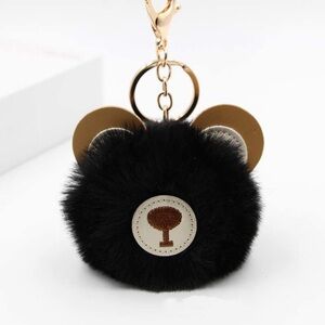 Bear pompom keychain - purse decoration - handbag attachment - black (KC019)